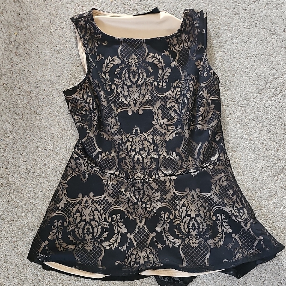 Apt 9  Black and Cream Sleeveless Illusion Peplum Top XS
